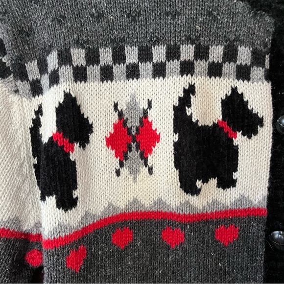 Vintage Eagle’s Eye Scottie Dog Heart Argyle Knit Cardigan Sweater - Medium - Picture 5 of 9